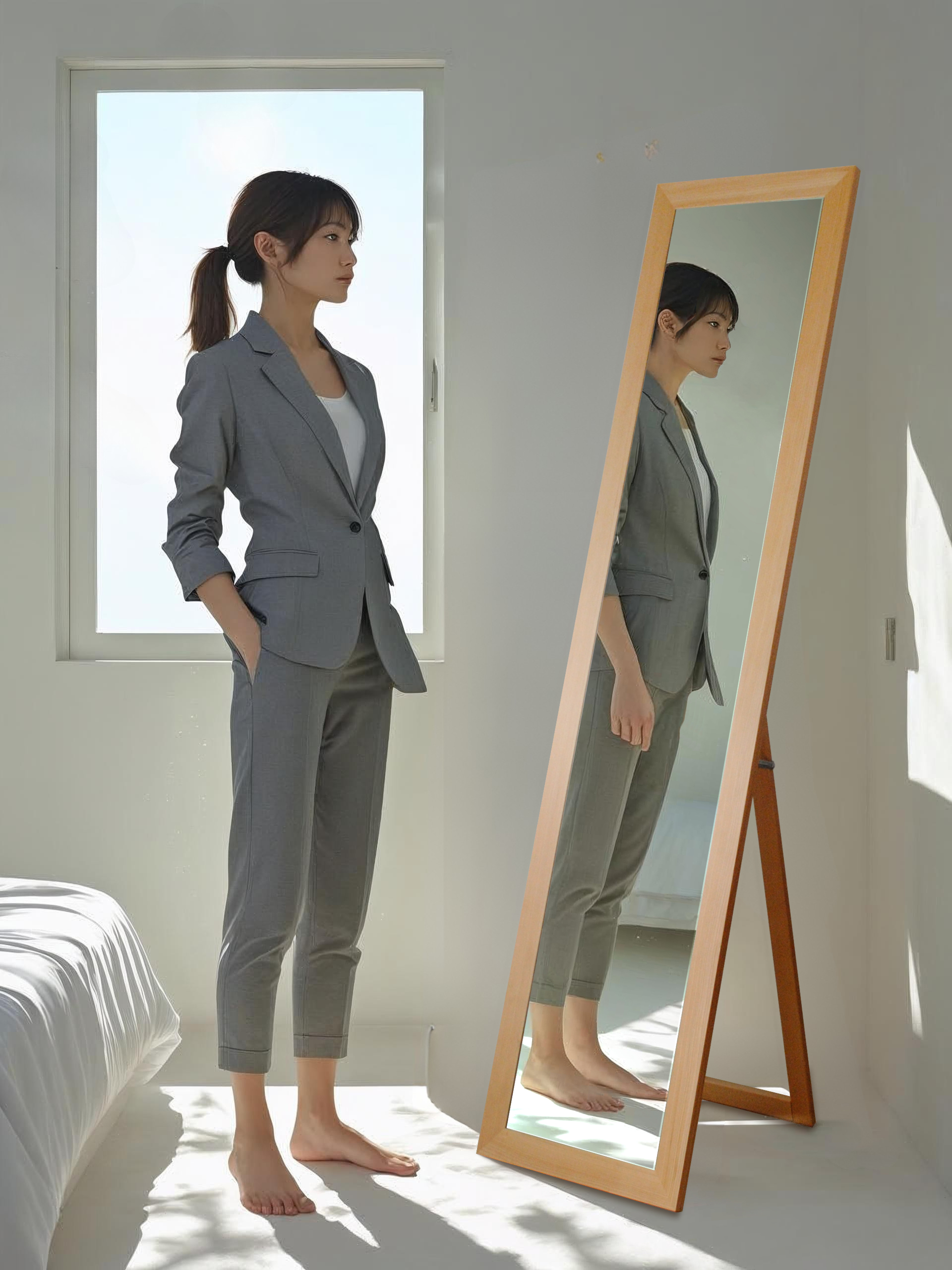 レオン スタンドミラー 40×161cm ナチュラル