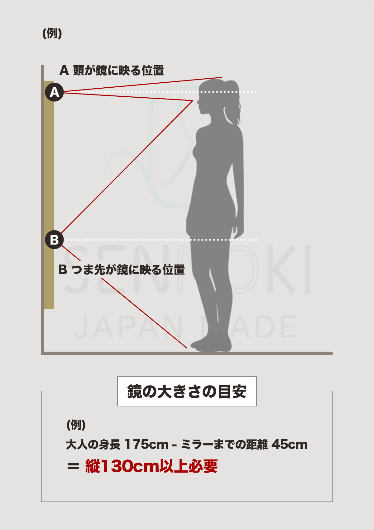 全身が映るミラーの解説図